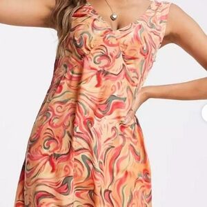 QED London, size 6, tank slip dress, orange, pink, green, NWT